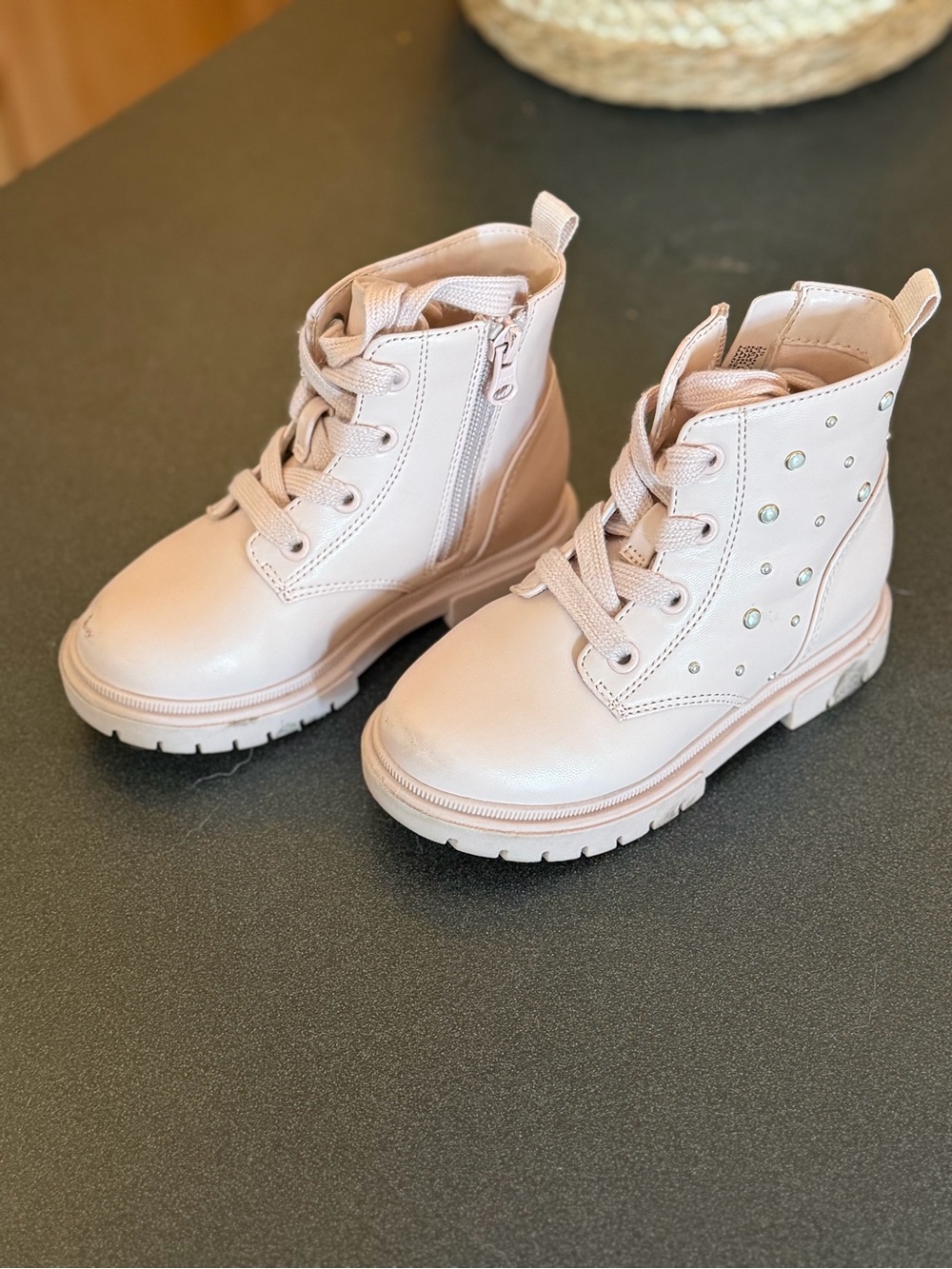 Cat & Jack Blush Pink Lace-Up Girls' Combat Boots with Stud Accents